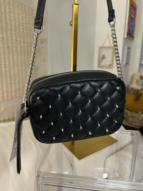 Rebecca Minkoff Black Diamond Quilt Silver Studded Crossbody 5.5”x 7.5”x 2” NWT